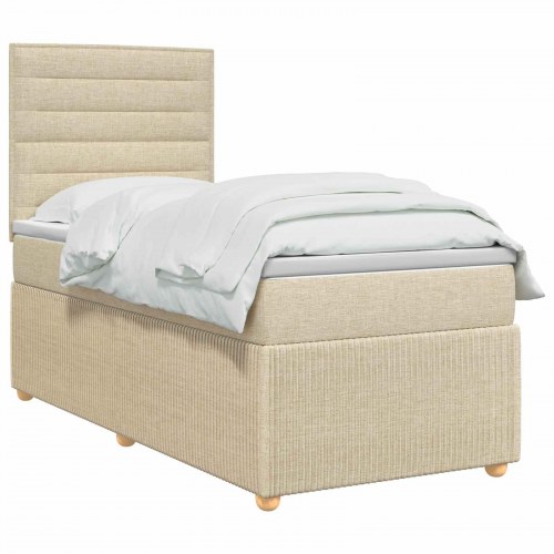 LED boksmadrasseng med madras 90 x 190 cm cremefarvet stof