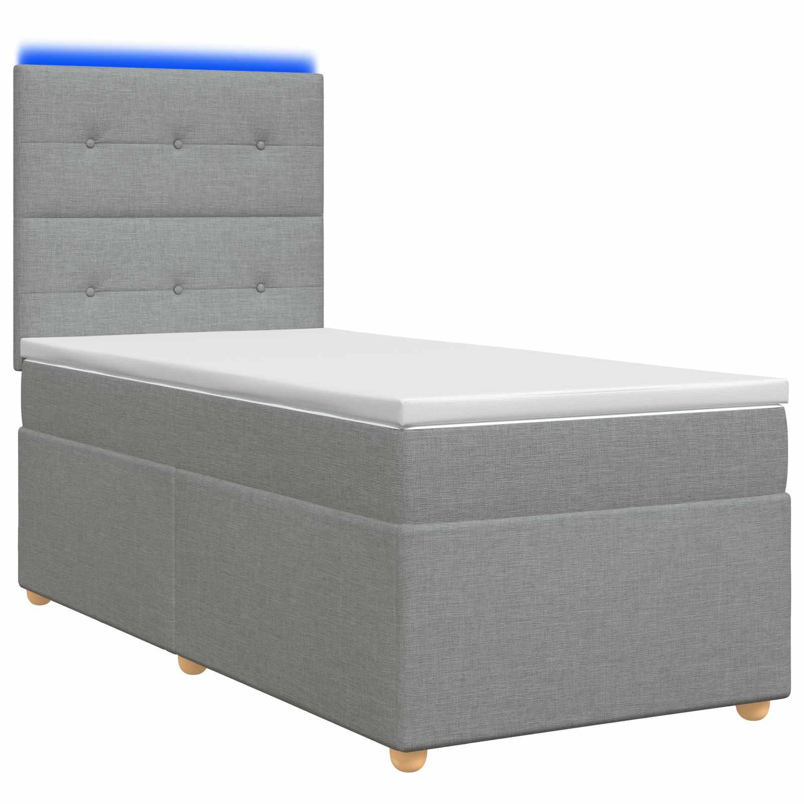 Boxspring seng med madras, topmadras og justerbart hovedgærde 80 x 200 cm - lysegrå