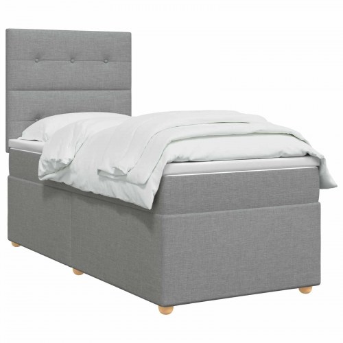 Boxspring seng med madras, topmadras og justerbart hovedgærde 80 x 200 cm - lysegrå