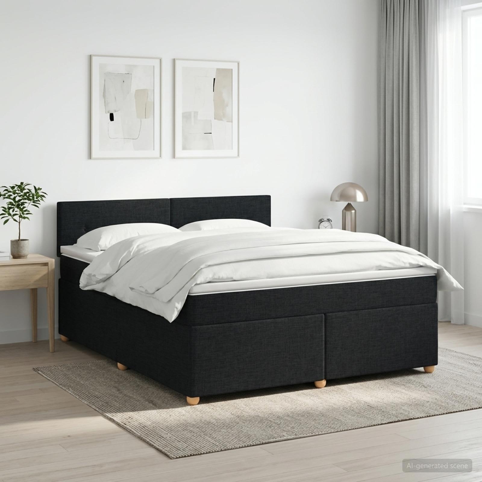 Kontinentalseng med topmadras og justerbar hovedgavl 180 x 200 cm - sort stof