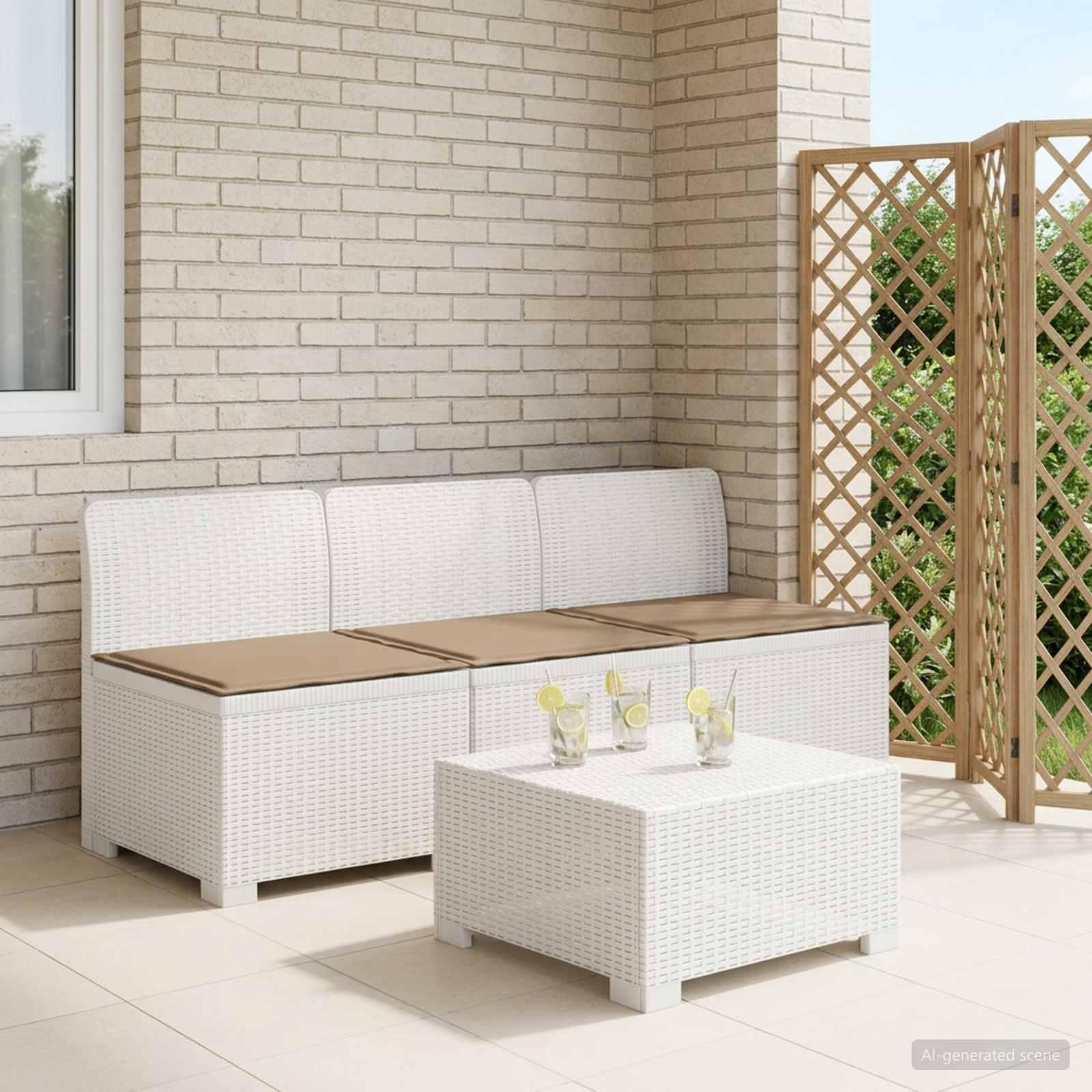 vidaXL 3-personers havensofa med puder i rattanlook PP Hvid