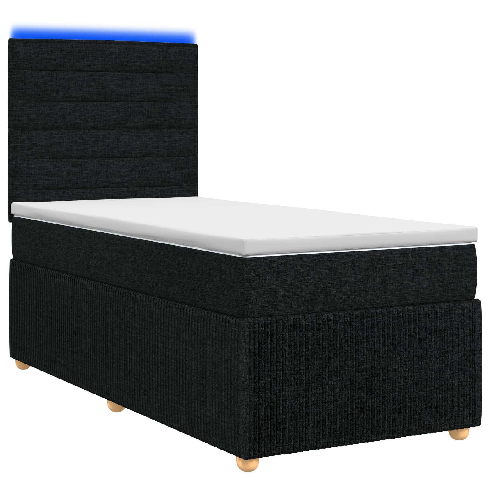 LED boksmadrasseng med madras 90 x 190 cm i sort stof