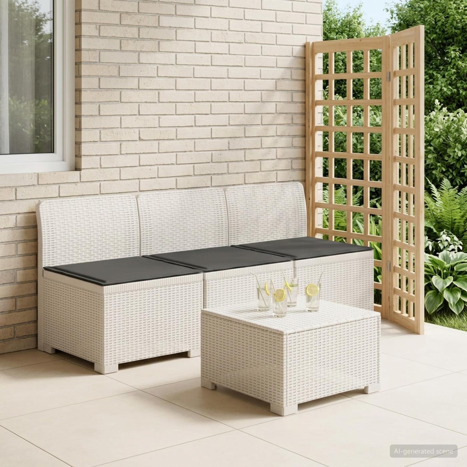 vidaXL 3-personers havensofa med puder i rattanlook PP Hvid