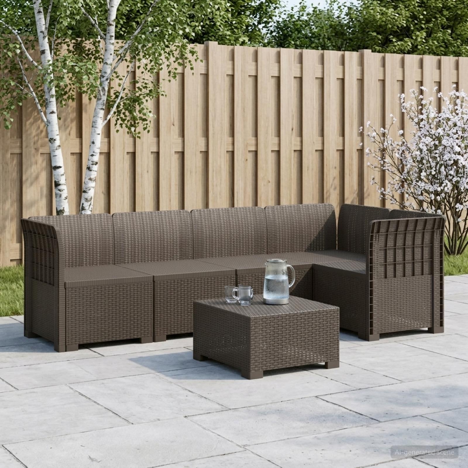 5-personers havemøbel sofa i rattan-look PP lysegrå