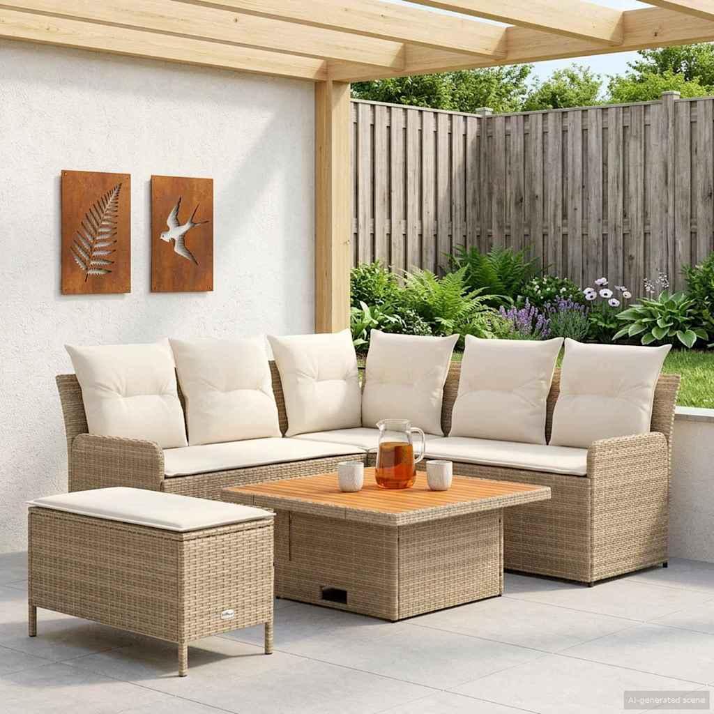 Loungesæt 5 dele i PE-rattan til terrasse og stue - beige og creme