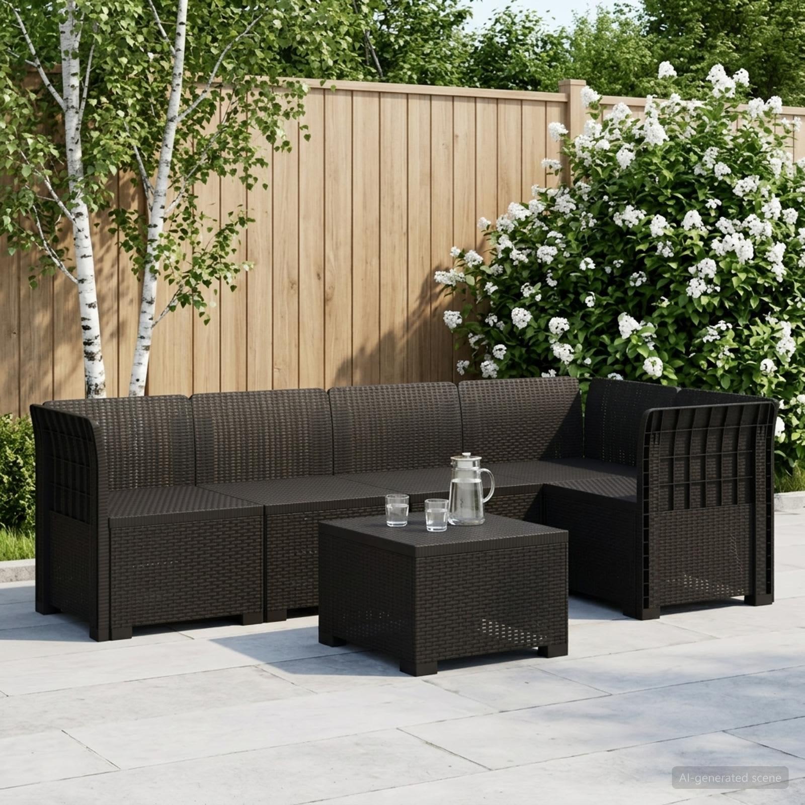5-personers havemøbelsofa i rattan-look PP antracit