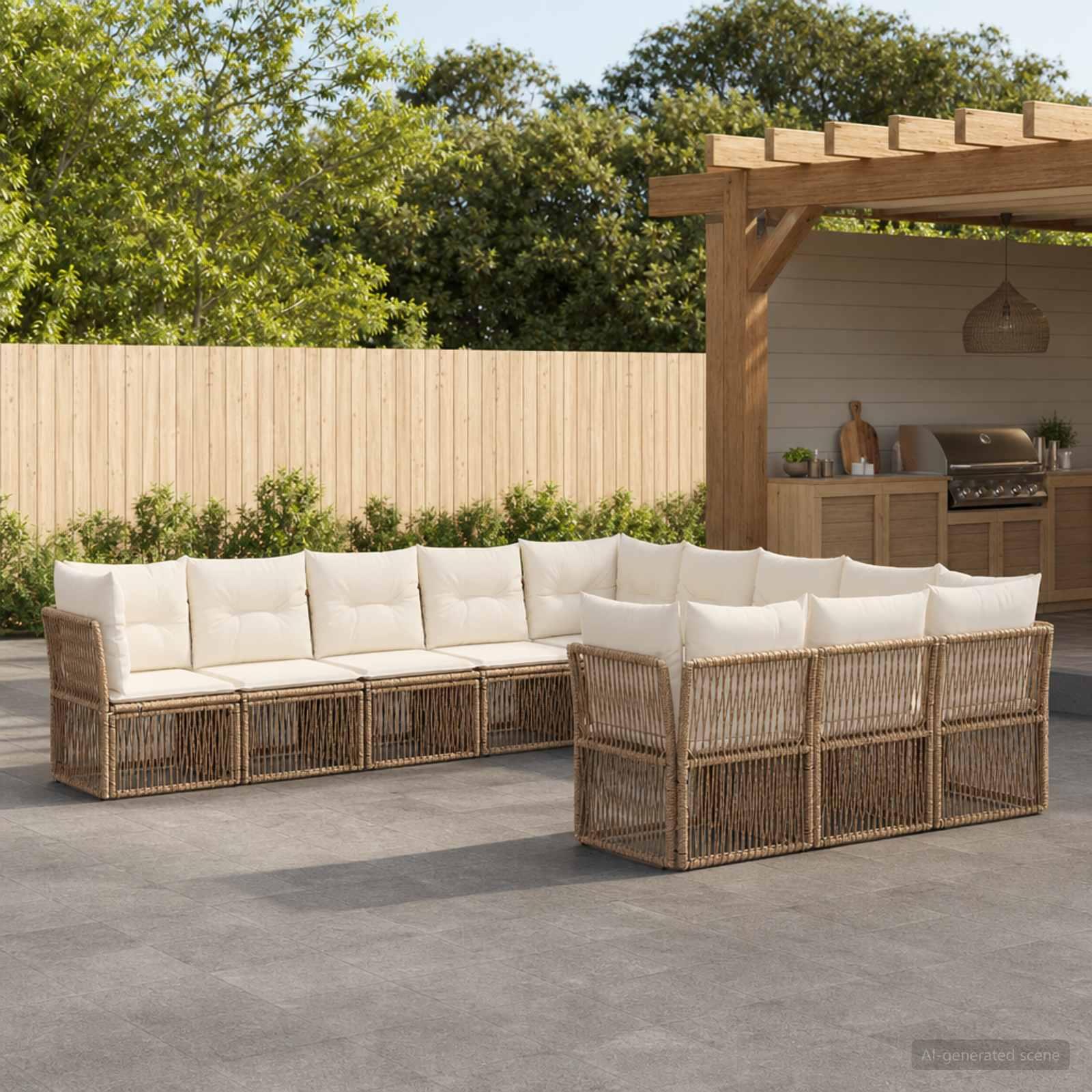 Havesofa sæt 11 dele i beige polyrattan