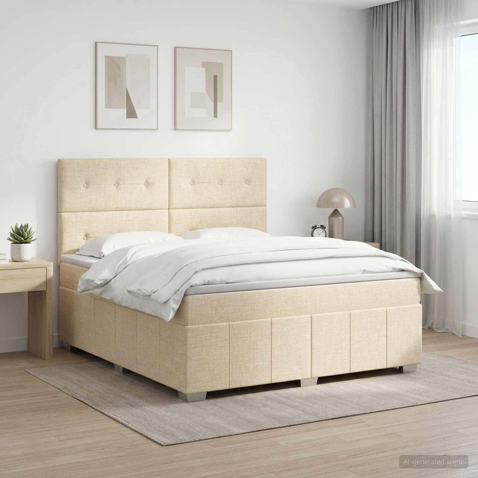 Boksmadras seng med topmadras 140 x 190 cm cremefarvet stof