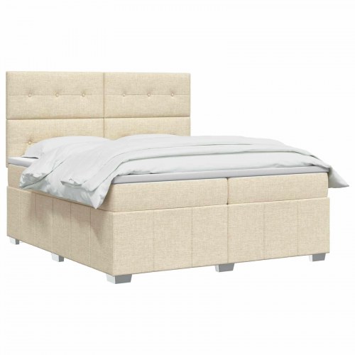 Boksmadras seng med topmadras 140 x 190 cm cremefarvet stof