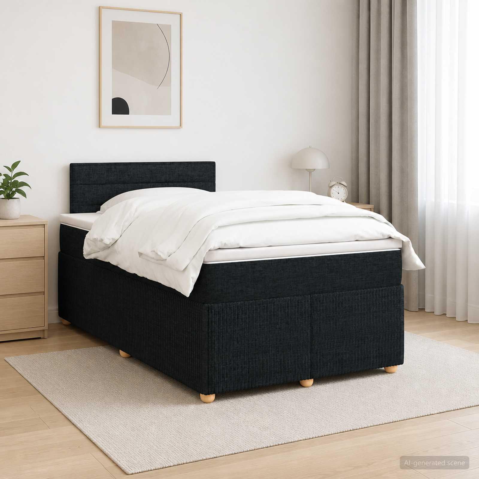 Kontinentalseng med topmadras og justerbar hovedgavl 120 x 200 cm sort stof