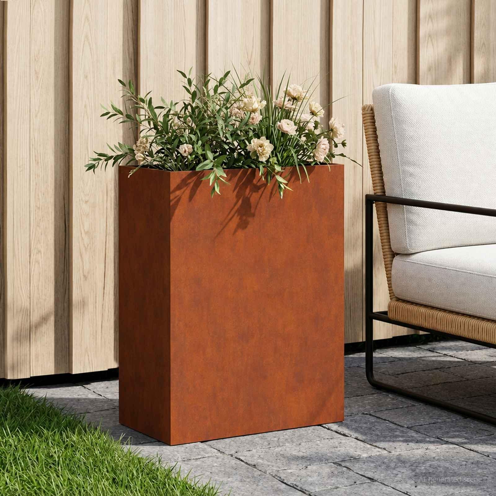 Blomsterkrukke i cortenstål 40 x 20 x 40 cm - rusten plantekasse til udendørs brug