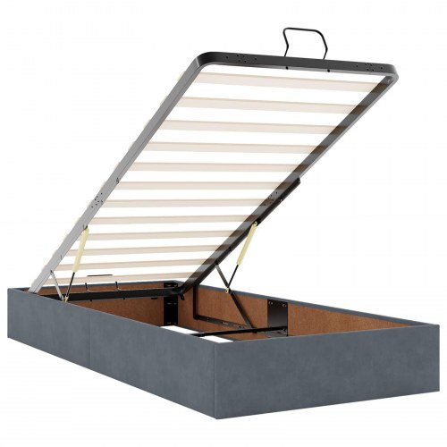 Ottoman seng med madras og LED 100 x 200 cm - mørkegrå velour