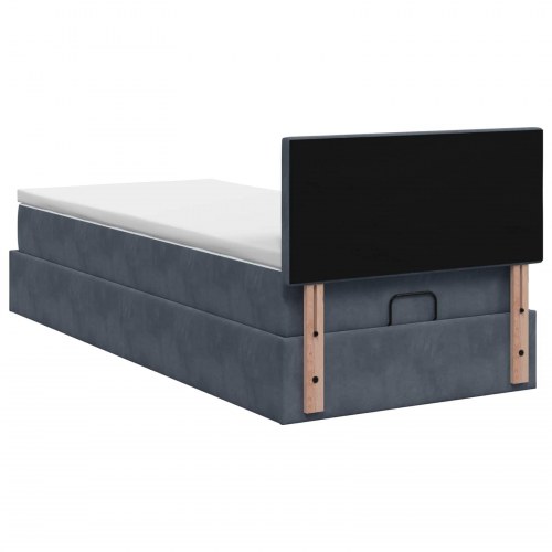 Ottoman seng med madras og LED 100 x 200 cm - mørkegrå velour