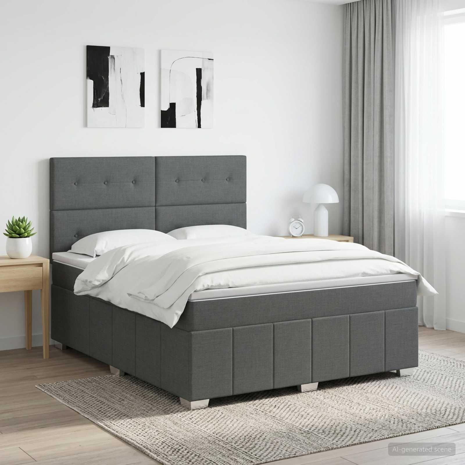 Boksmadras seng med topmadras 140 x 190 cm mørkegrå stof