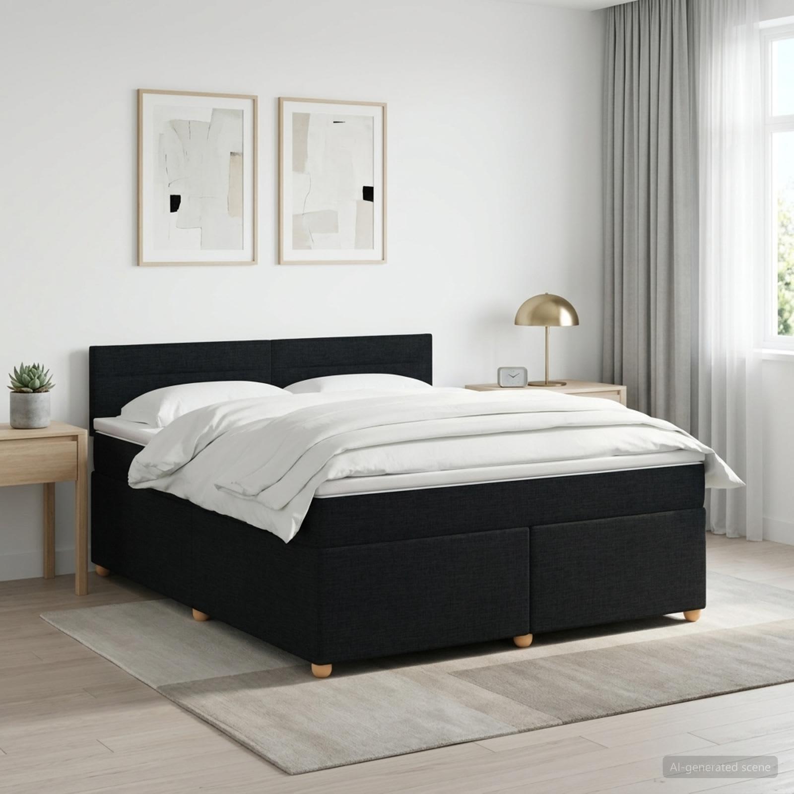 Boxmadras med topmadras og hovedgærde 160 x 200 cm - sort stof