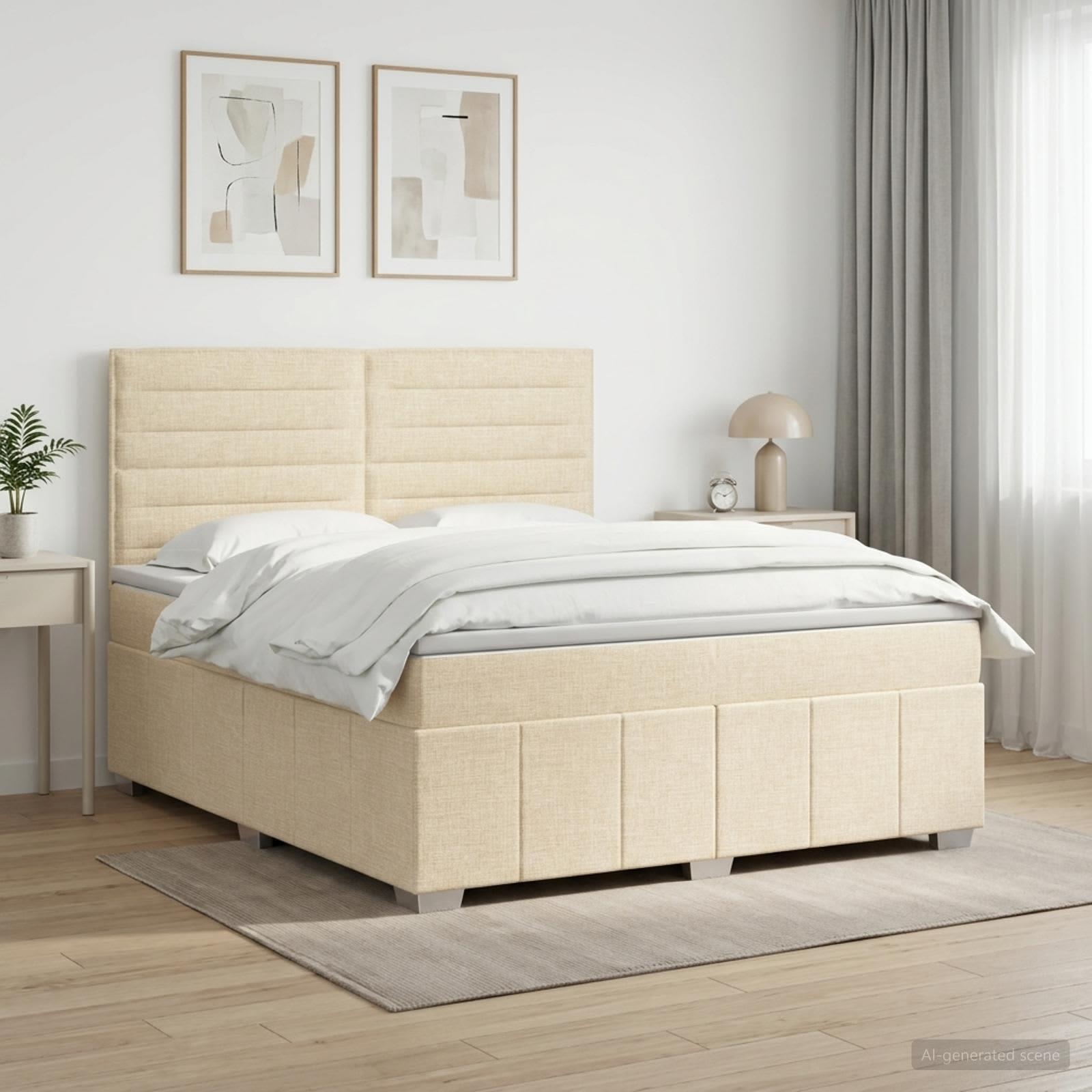 Boksmadras seng med topmadras 140 x 190 cm cremefarvet stof