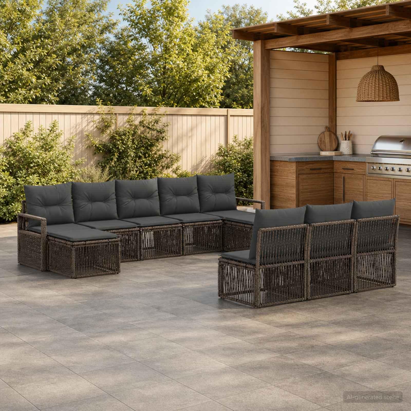Havesofa sæt 10 stk. i grå polyrattan modulsofa til have og terrasse