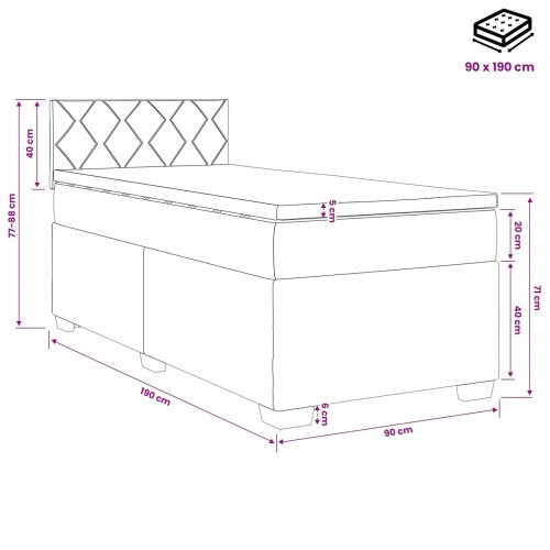 Kontinentalseng med madras og LED sort 90 x 190 cm stof