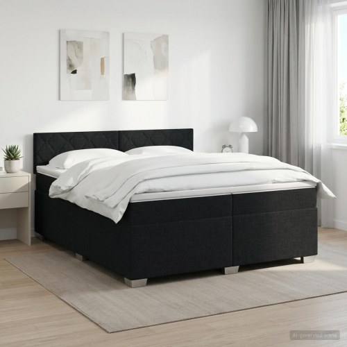 Boksmadras med topmadras og justerbar hovedgavl - sort 200 x 200 cm