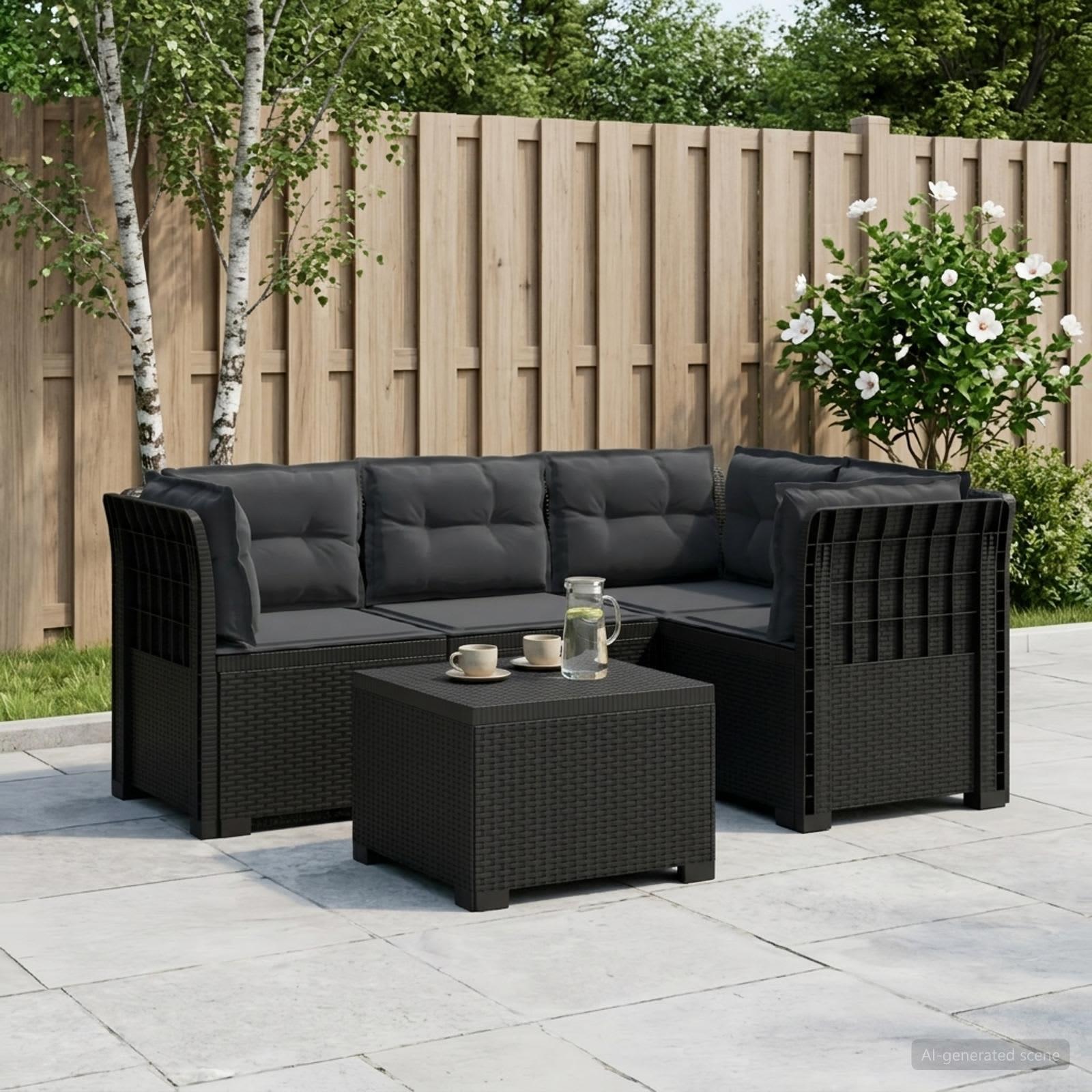 4-personers have sofa loungesæt med hynder i rattan-look PP antracit