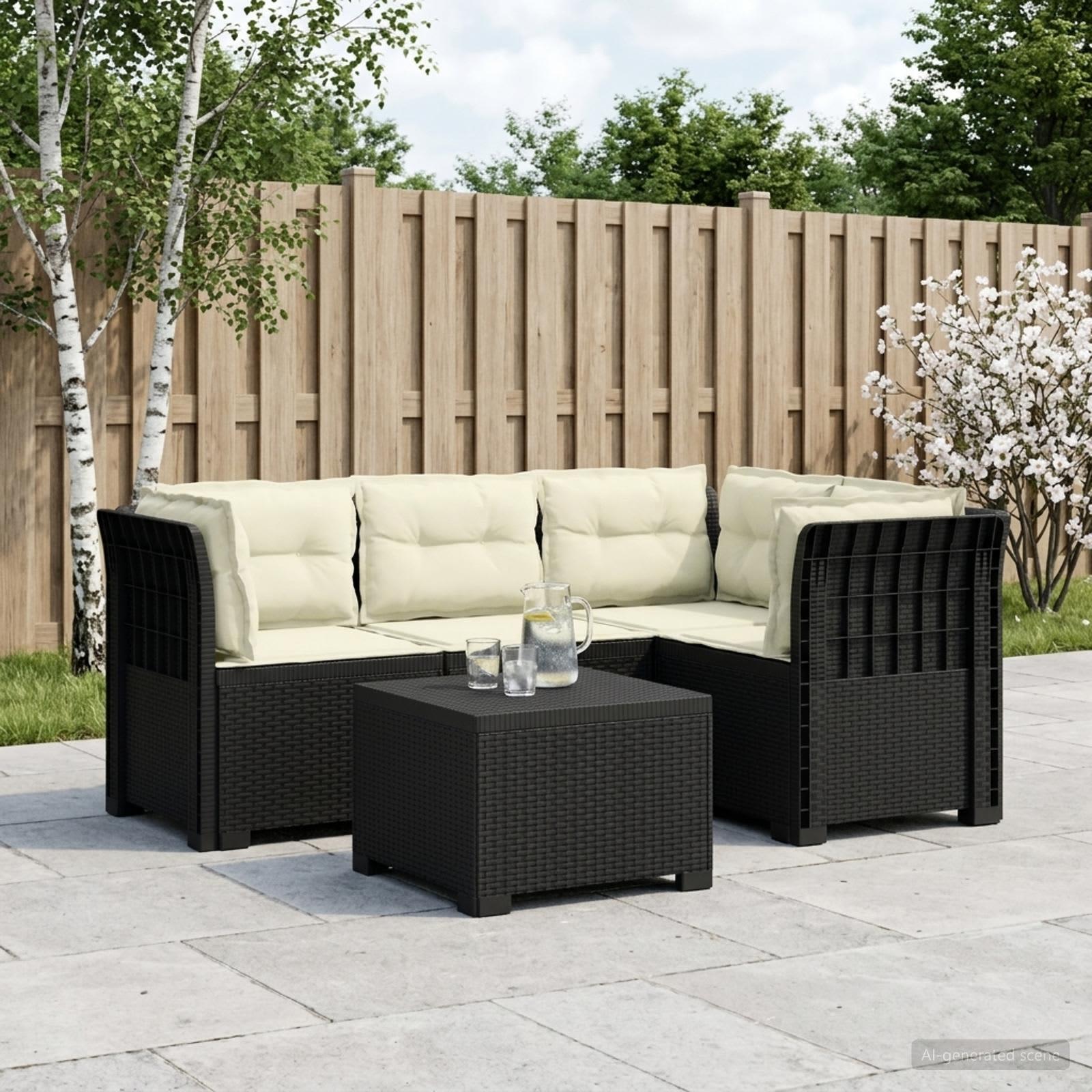 4-personers have sofa med hynder i rattan-look PP antracit