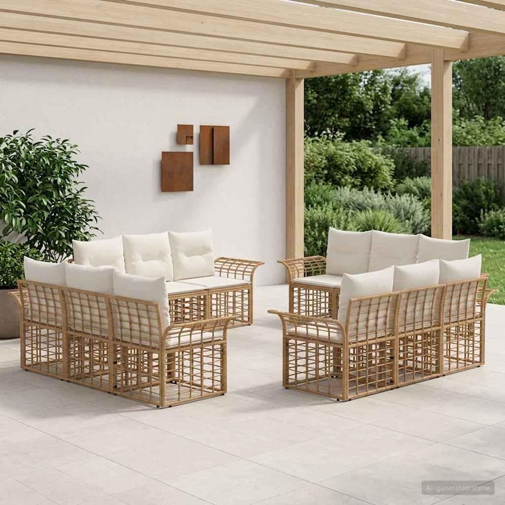 Udendørs sofagruppe 12 stk. i polyrattan - naturlig og cremehvid