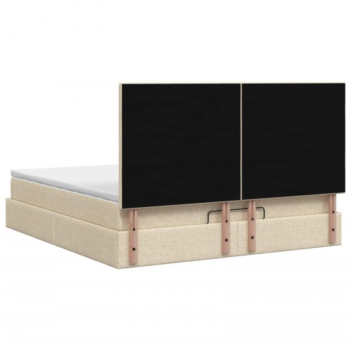 Ottoman seng med opbevaring, madras og LED 180 x 200 cm - cremefarvet stof