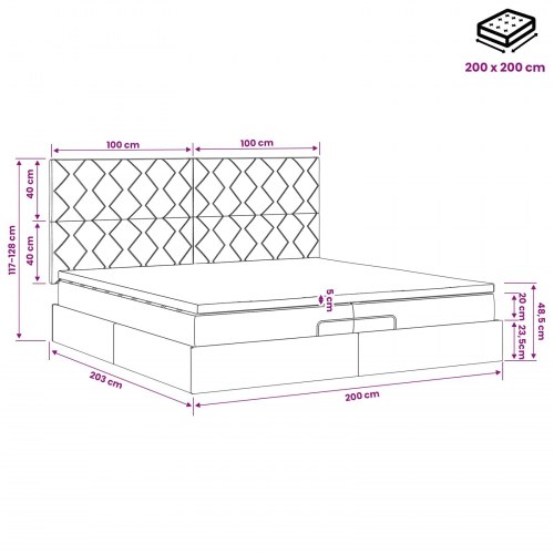 Ottomanseng med madras og opbevaring 200 x 200 cm - sort stof