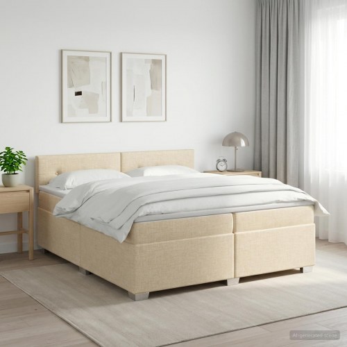 Boksmadras med topmadras 200 x 200 cm cremefarvet stof