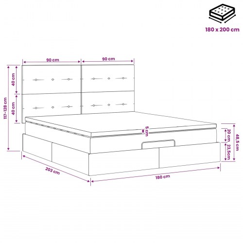 Ottoman seng med madras og LED gråbrun 180 x 200 cm stof