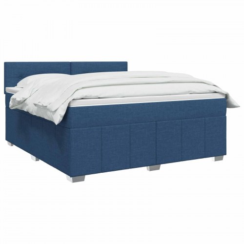 Boxmadras seng med topmadras og LED-hovedgærde 140 x 190 cm - blå stof