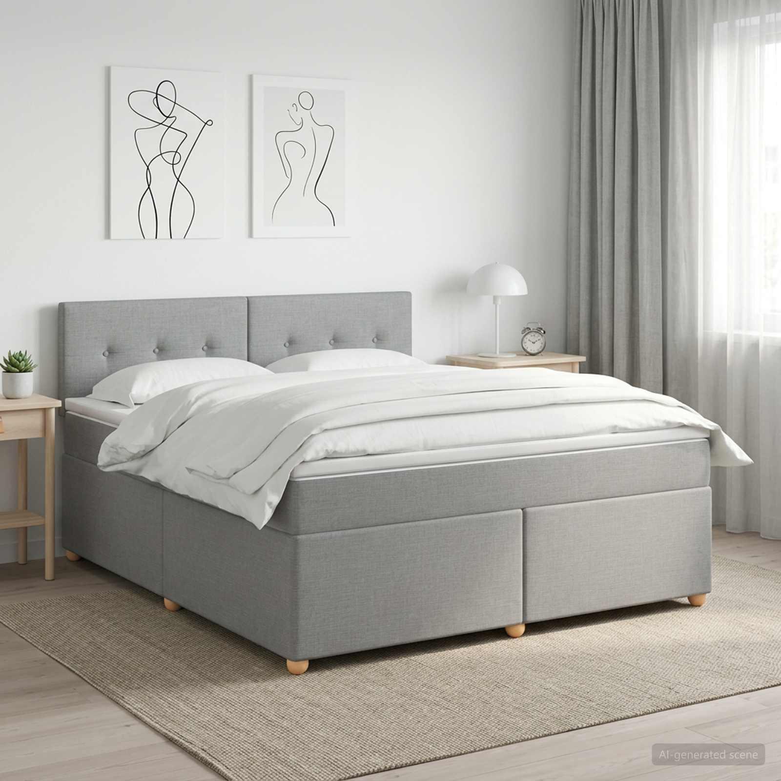 Boxspring seng med madras og topmadras 140 x 200 cm - lysegrå stof