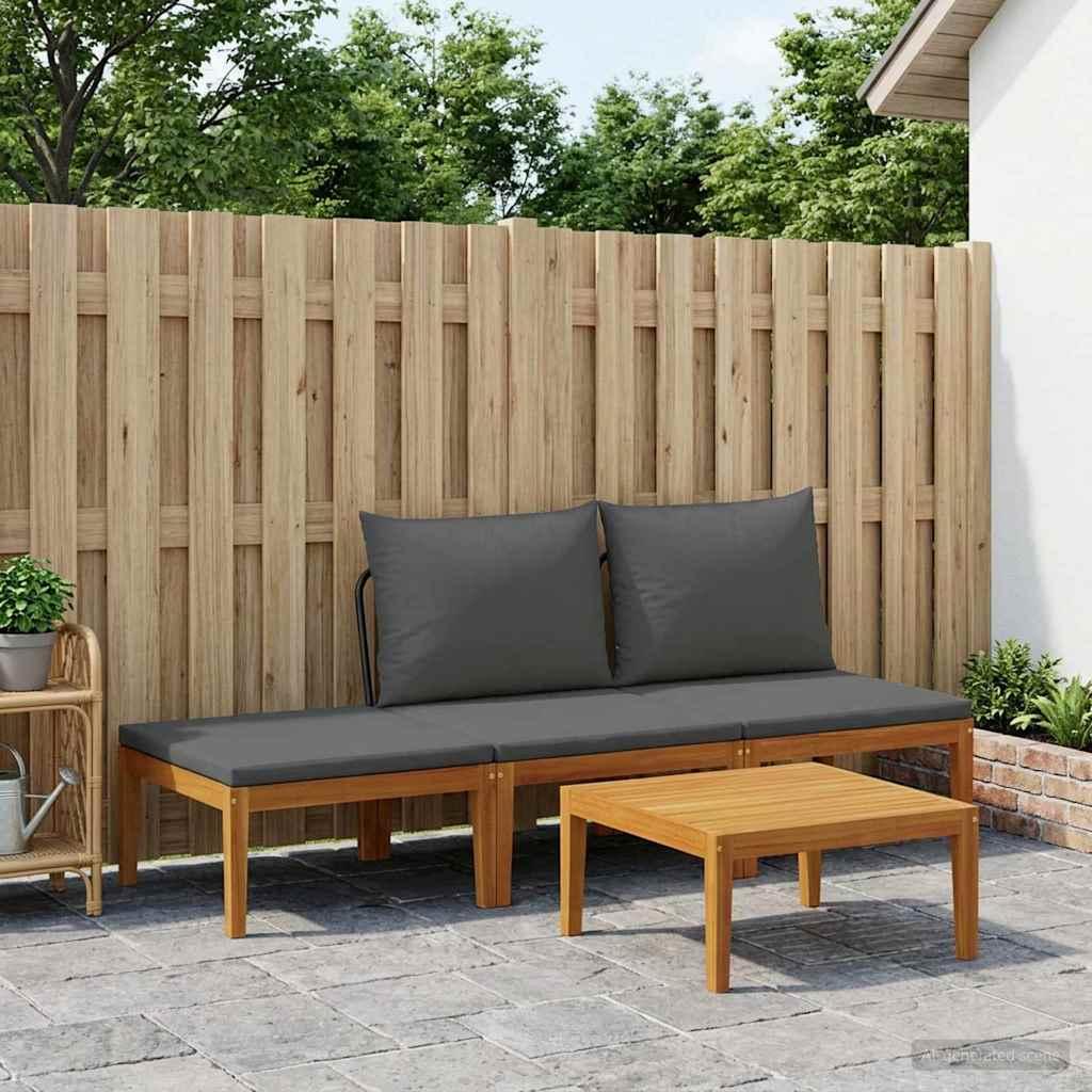 4-delt loungesæt i massiv akacietræ med puder og bord - natur/antracit