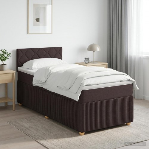 Boxspring seng med madras og topmadras 100 x 200 cm i stof - mørk brun