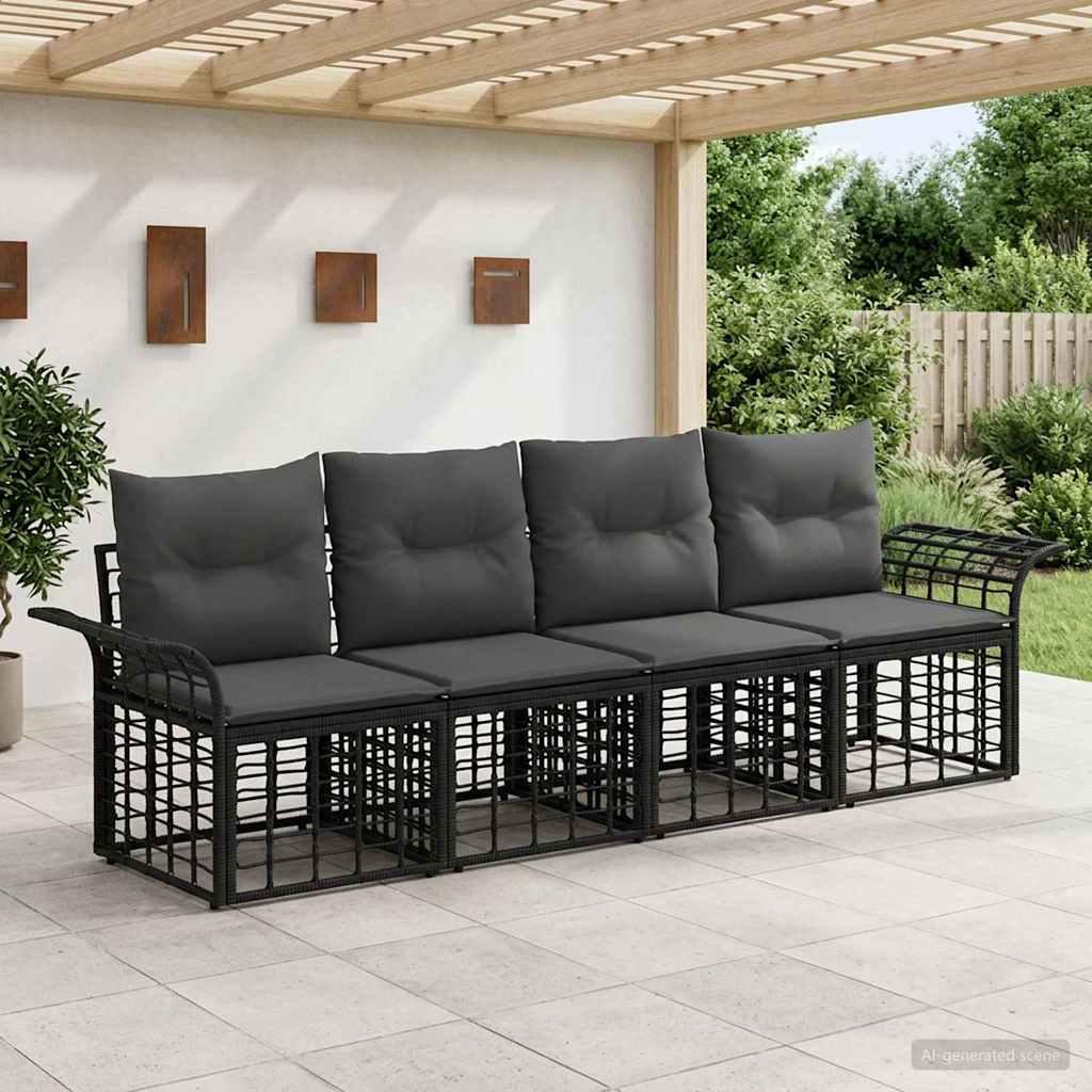 Udendørs sofagruppe 4 stk. i polyrattan sort og mørkegrå polyester