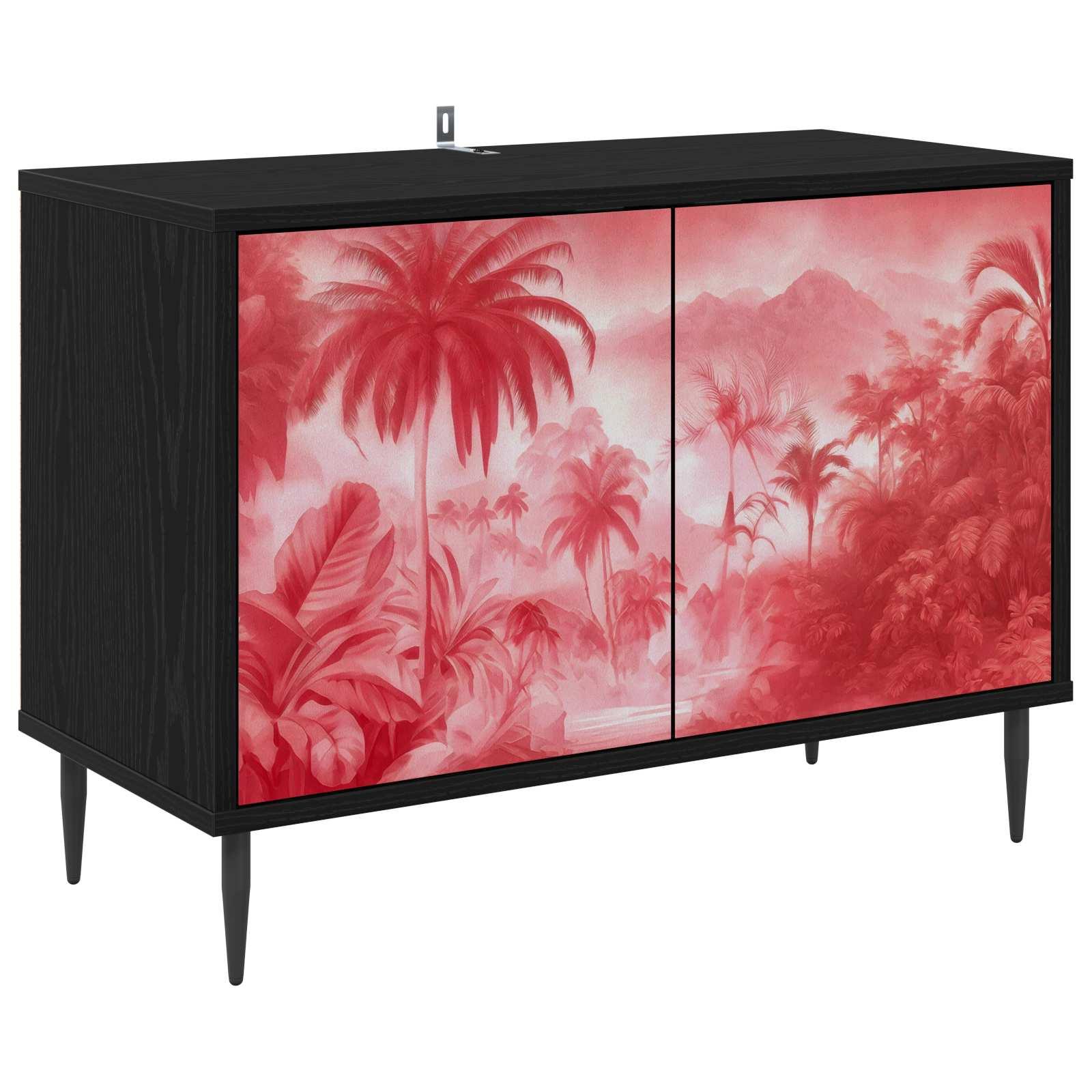 TV-skab i sort eg med 2 låger og palmemotiv - 69 x 33 x 50,5 cm