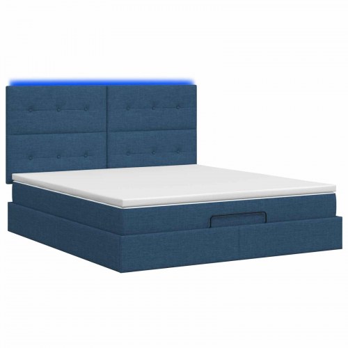 Ottoman seng med opbevaring, madras og LED 160 x 200 cm - blå