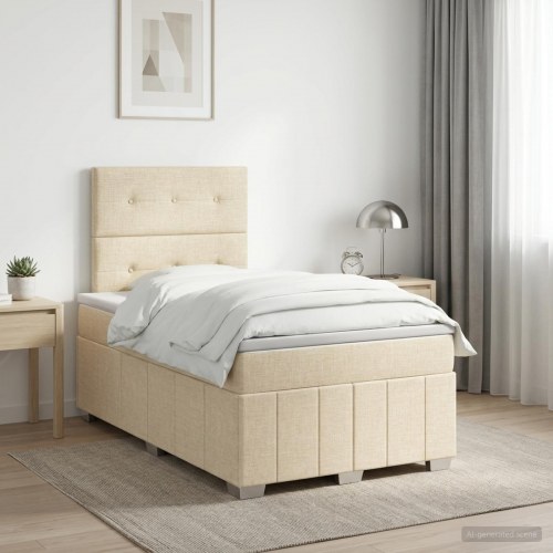 Boksmadras seng med topmadras 120 x 200 cm i cremefarvet stof