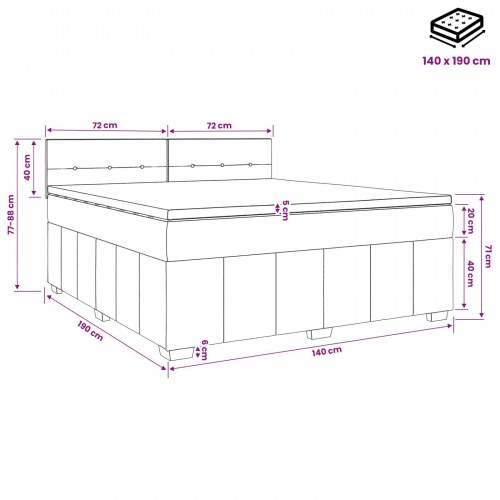 Boxmadras seng med topmadras og LED gråbrun 140 x 190 cm
