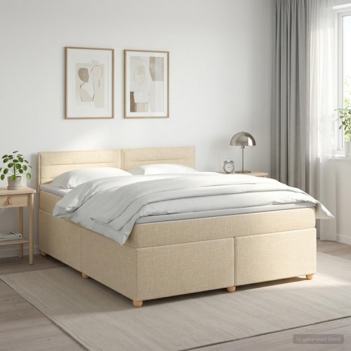 Boxspring seng med topmadras 140 x 200 cm cremefarvet stof