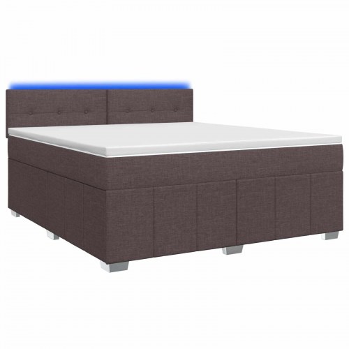 Boxmadras seng med topmadras og LED 140 x 190 cm mørk brun stof