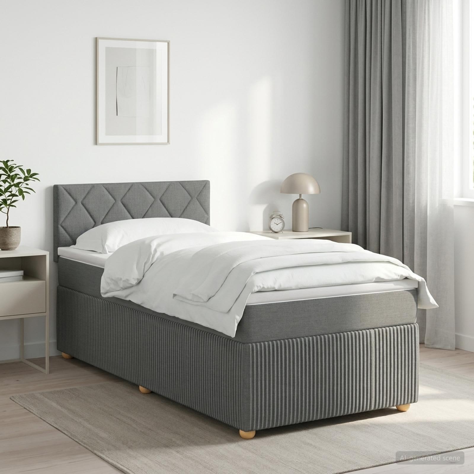 Boxmadras med topmadras og justerbar sengegavl 100 x 200 cm mørkegrå