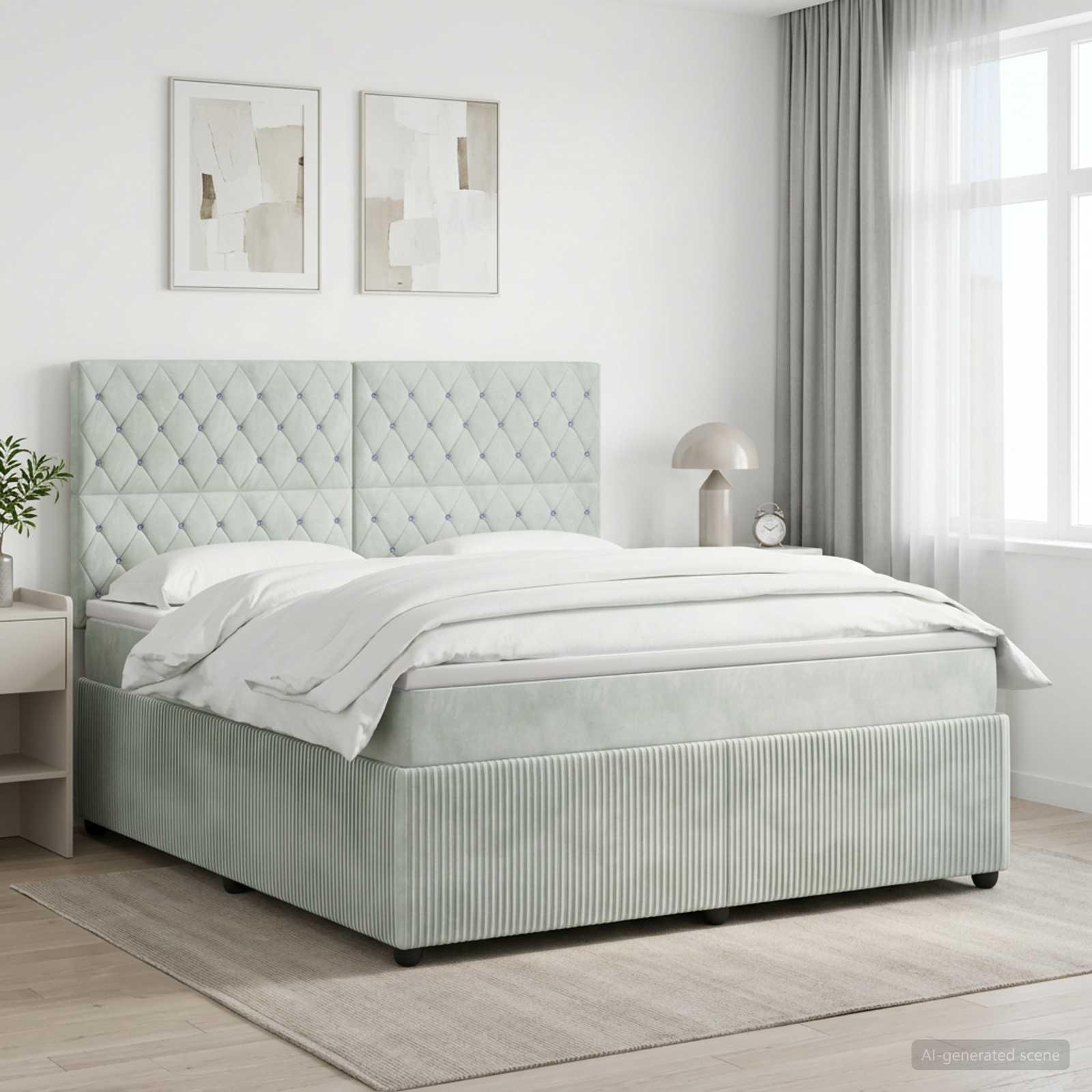 Boxmadras seng med topmadras 140 x 200 cm i lysegrå fløjl
