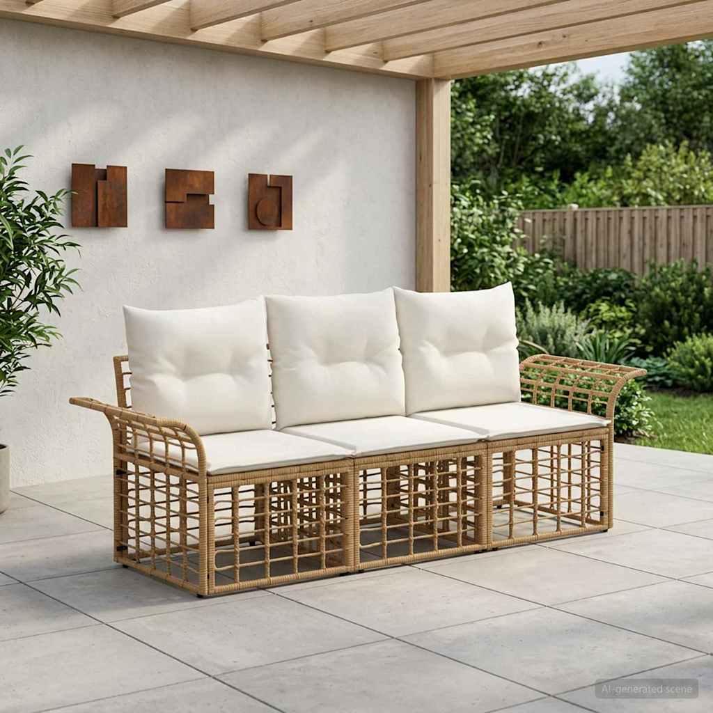 Udendørs modulsofa 3 stk. i polyrattan - naturlig og cremehvid