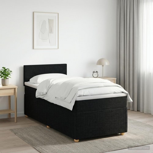 Kontinentalseng med topmadras og justerbar hovedgavl 100 x 200 cm - sort stof