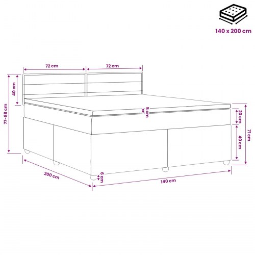Boxmadras med topmadras og hovedgærde 140 x 200 cm sort stof