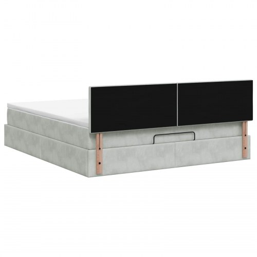 Ottoman seng med madras og LED 160 x 200 cm i lysegrå velour