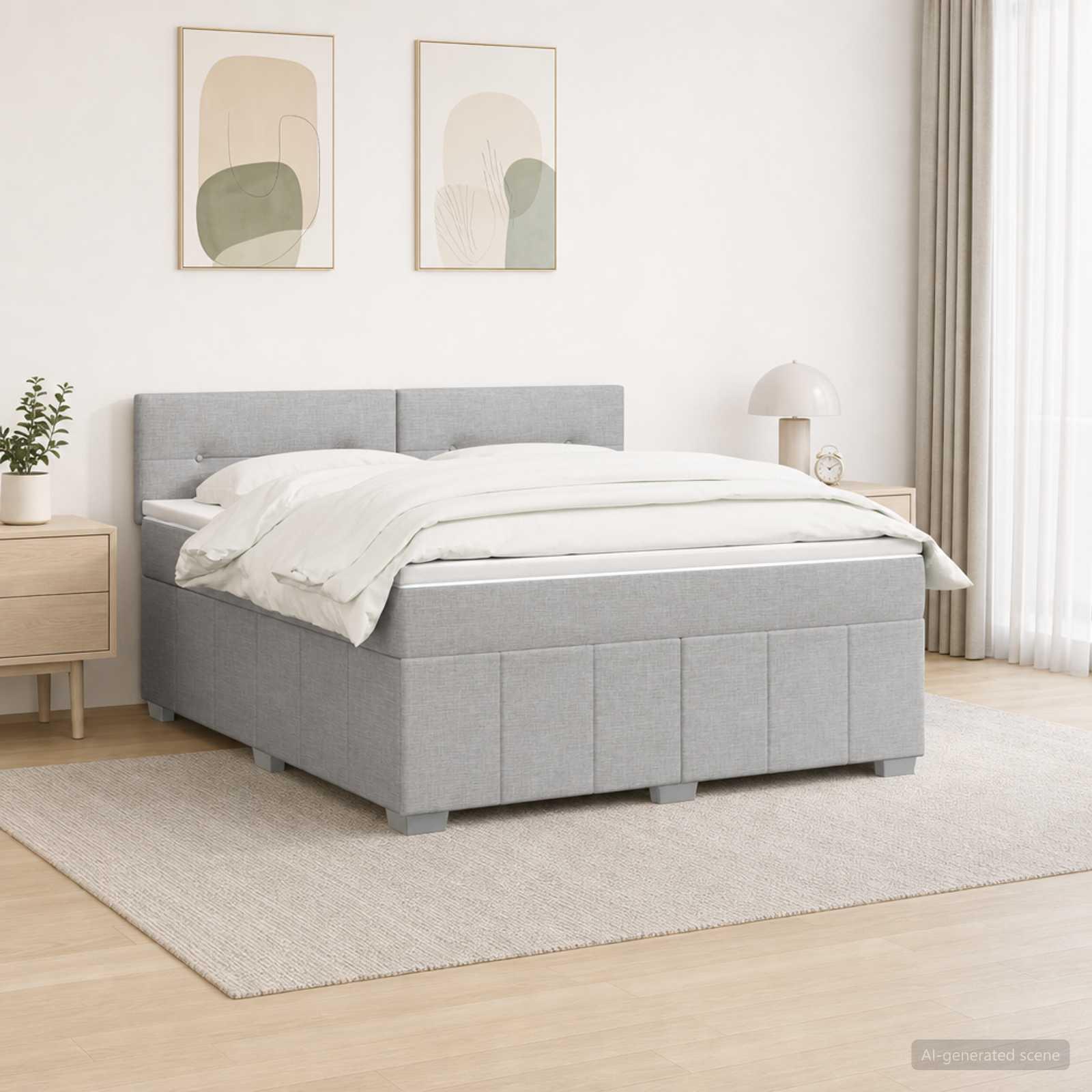 Boxmadras seng med topmadras og LED lysegrå 140 x 190 cm