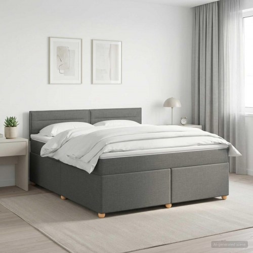 Boxspring seng med topmadras 140 x 200 cm mørkegrå stof