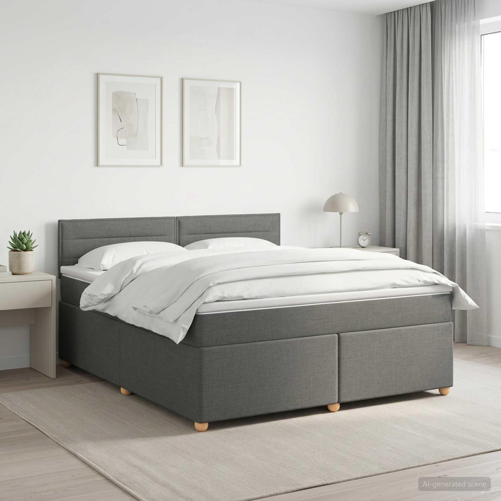 Boxspring seng med topmadras 140 x 200 cm mørkegrå stof